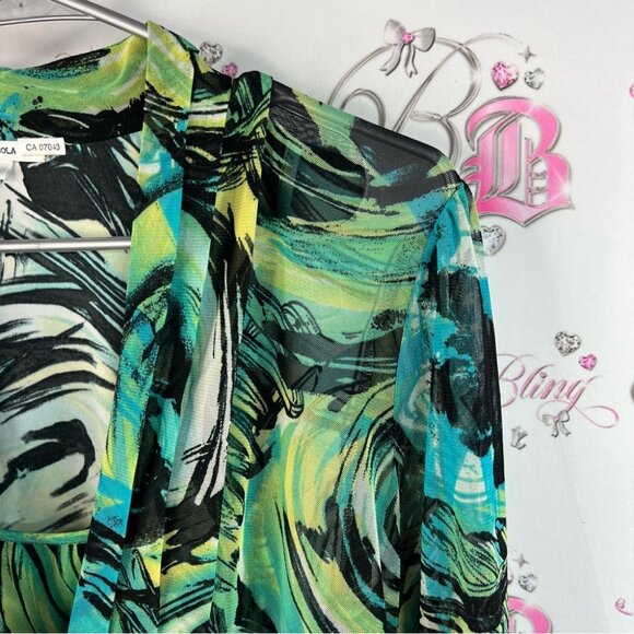 Nicola long sleeve blouse vinrant Green and Black blue Blouse abstract paint - Picture 6 of 14